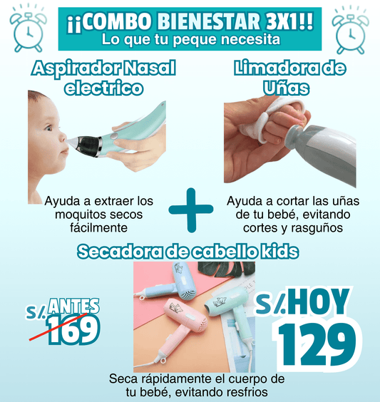 Combo Bienestar 3x1 (Aspirador Nasal + Limador + Secadora)